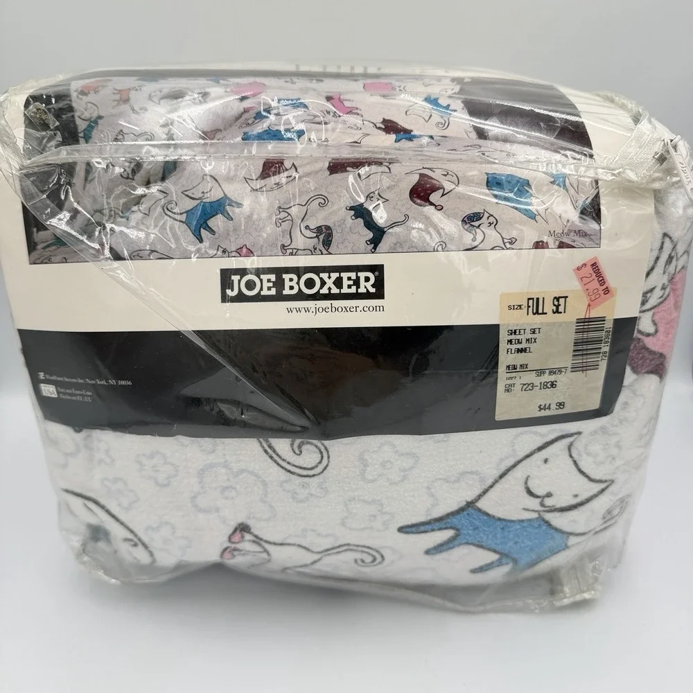 VTG Joe Boxer Meow Mix Cat Flannel Full Sheet Set Y2K Retro Made in USA 4 Pc